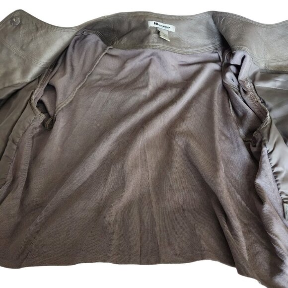 Nygard Jacket Pewter Leather Front Trim Collarless‎ Knit Back 3/4 Sleeves Size L - Picture 9 of 16
